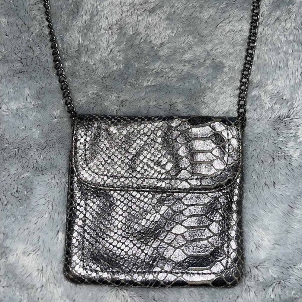 Banana Republic Silver Leather Snakeskin Crossbody Purse